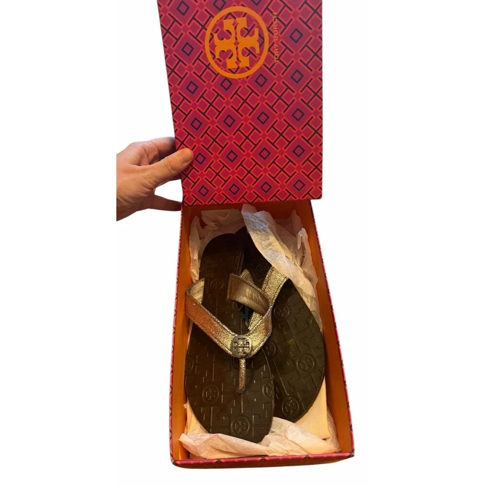 NEW Tory Burch Brown Glitter Sparkly Thora Sandals Flip Flips  Box +  Dustbag 8